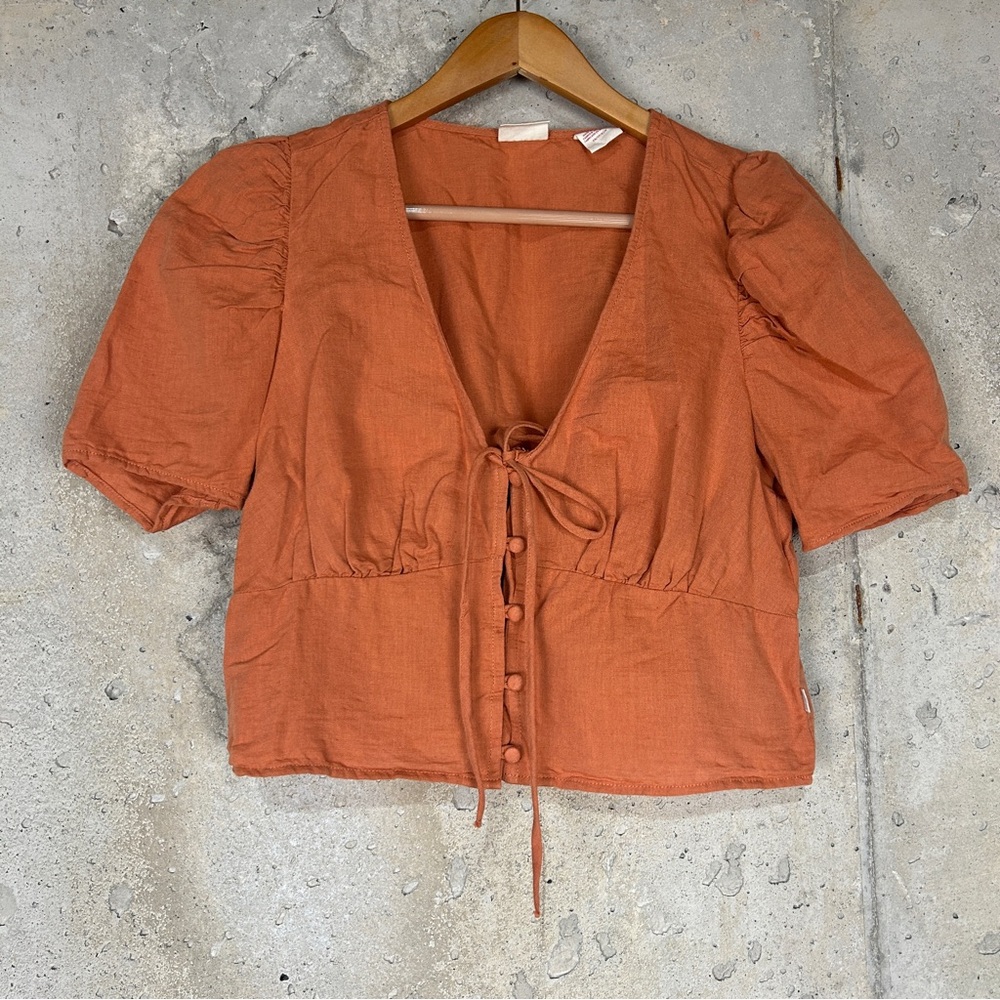 Levi burnt orange shirt sleeve crop top linen cotton xs